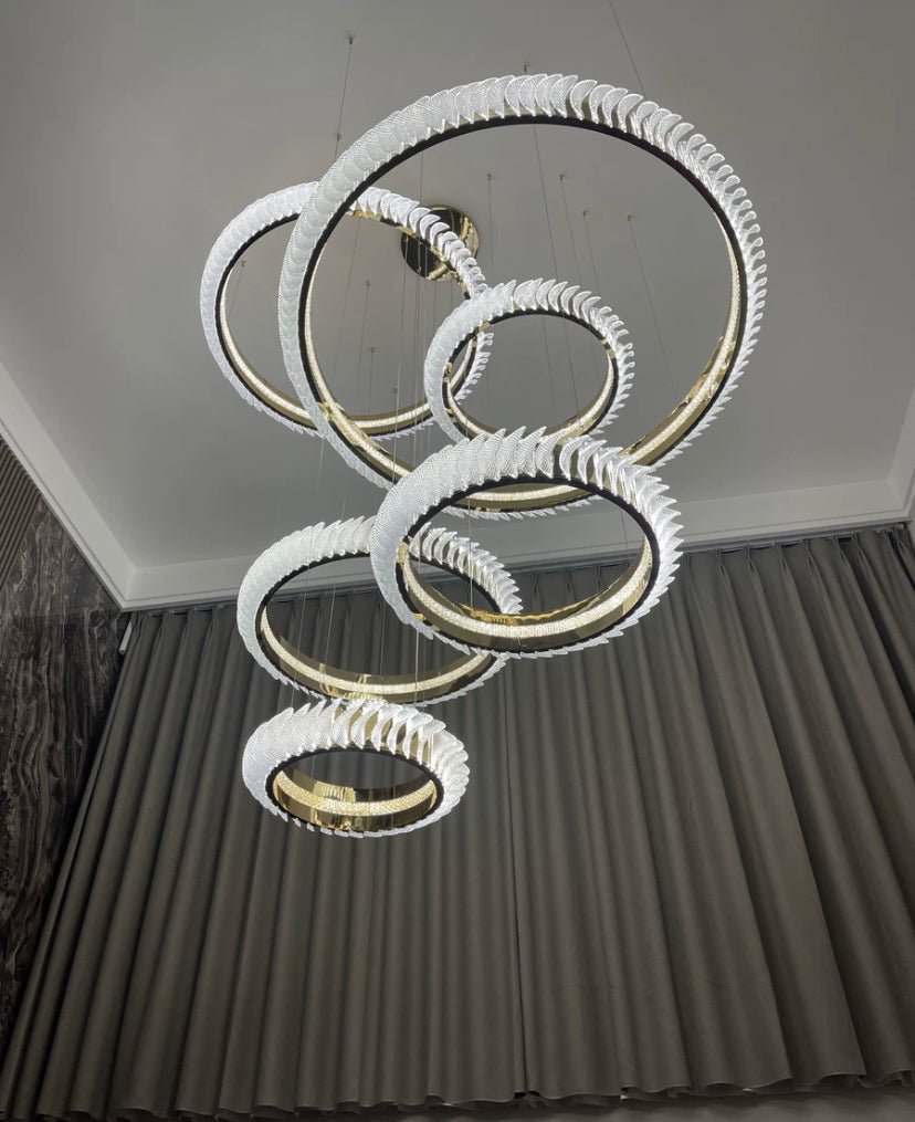 Extra Large Multi - layers Rings Crystal Chandelier Modern Art Waves Creative Pendant Light For High - ciling Foyer/Hallway/Staircase - 4 Layers:D39.4"GoldWarm LightBlushlighting