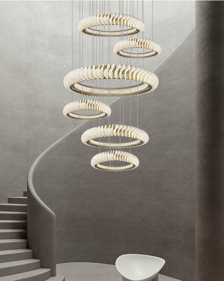 Extra Large Multi - layers Rings Crystal Chandelier Modern Art Waves Creative Pendant Light For High - ciling Foyer/Hallway/Staircase - 4 Layers:D39.4"GoldWarm LightBlushlighting