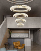 Extra Large Multi - layers Rings Crystal Chandelier Modern Art Waves Creative Pendant Light For High - ciling Foyer/Hallway/Staircase - 4 Layers:D39.4"GoldWarm LightBlushlighting