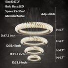 Extra Large Multi - layers Rings Crystal Chandelier Modern Art Waves Creative Pendant Light For High - ciling Foyer/Hallway/Staircase - 4 Layers:D39.4"GoldWarm LightBlushlighting