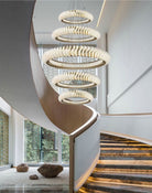Extra Large Multi - layers Rings Crystal Chandelier Modern Art Waves Creative Pendant Light For High - ciling Foyer/Hallway/Staircase - 4 Layers:D39.4"GoldWarm LightBlushlighting