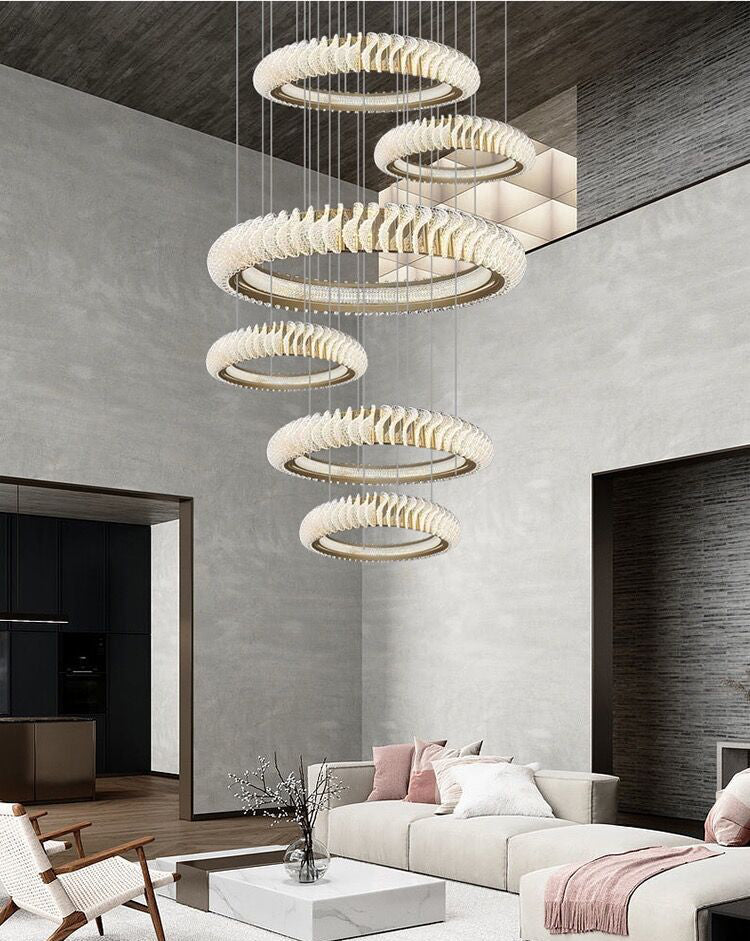 Extra Large Multi - layers Rings Crystal Chandelier Modern Art Waves Creative Pendant Light For High - ciling Foyer/Hallway/Staircase - 4 Layers:D39.4"GoldWarm LightBlushlighting