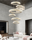 Extra Large Multi - layers Rings Crystal Chandelier Modern Art Waves Creative Pendant Light For High - ciling Foyer/Hallway/Staircase - 4 Layers:D39.4"GoldWarm LightBlushlighting