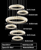 Extra Large Multi - layers Rings Crystal Chandelier Modern Art Waves Creative Pendant Light For High - ciling Foyer/Hallway/Staircase - 4 Layers:D39.4"GoldWarm LightBlushlighting