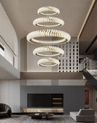 Extra Large Multi - layers Rings Crystal Chandelier Modern Art Waves Creative Pendant Light For High - ciling Foyer/Hallway/Staircase - 4 Layers:D39.4"GoldWarm LightBlushlighting