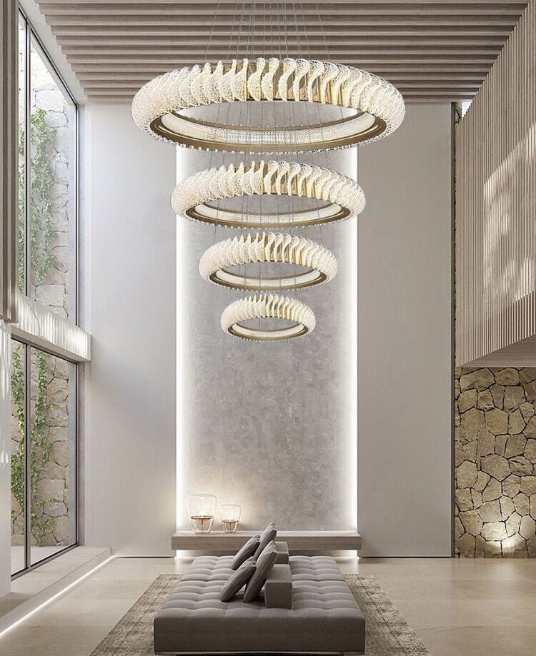 Extra Large Multi - layers Rings Crystal Chandelier Modern Art Waves Creative Pendant Light For High - ciling Foyer/Hallway/Staircase - 4 Layers:D39.4"GoldWarm LightBlushlighting