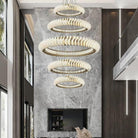 Extra Large Multi - layers Rings Crystal Chandelier Modern Art Waves Creative Pendant Light For High - ciling Foyer/Hallway/Staircase - 4 Layers:D39.4"GoldWarm LightBlushlighting