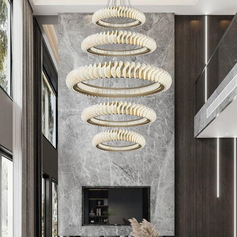 Extra Large Multi - layers Rings Crystal Chandelier Modern Art Waves Creative Pendant Light For High - ciling Foyer/Hallway/Staircase - 4 Layers:D39.4"GoldWarm LightBlushlighting