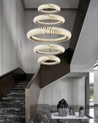 Extra Large Multi - layers Rings Crystal Chandelier Modern Art Waves Creative Pendant Light For High - ciling Foyer/Hallway/Staircase - 4 Layers:D39.4"GoldWarm LightBlushlighting