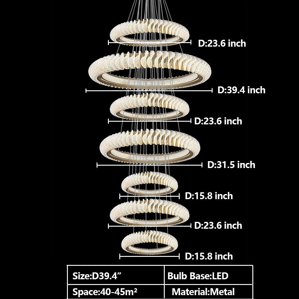 Extra Large Multi - layers Rings Crystal Chandelier Modern Art Waves Creative Pendant Light For High - ciling Foyer/Hallway/Staircase - 4 Layers:D39.4"GoldWarm LightBlushlighting