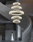 Extra Large Multi - layers Rings Crystal Chandelier Modern Art Waves Creative Pendant Light For High - ciling Foyer/Hallway/Staircase - 4 Layers:D39.4"GoldWarm LightBlushlighting