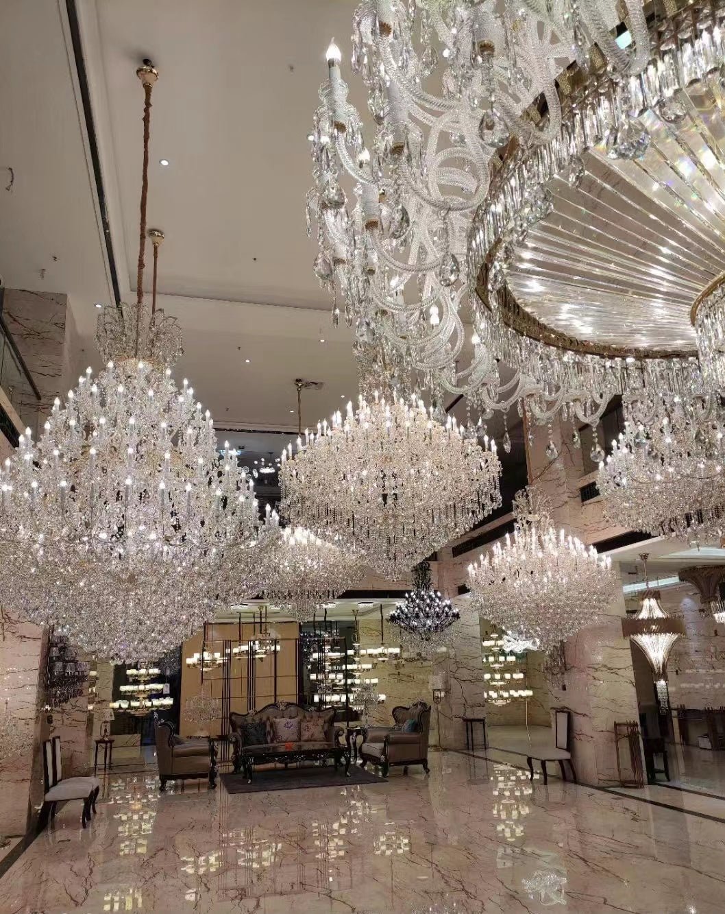 Extra Large Multi - tiered Candle Light Crystal Chandelier for Hotel/Restaurant - 105 Lights/D78.7"*H102.4"/241kgChromeWhite LightBlushlighting