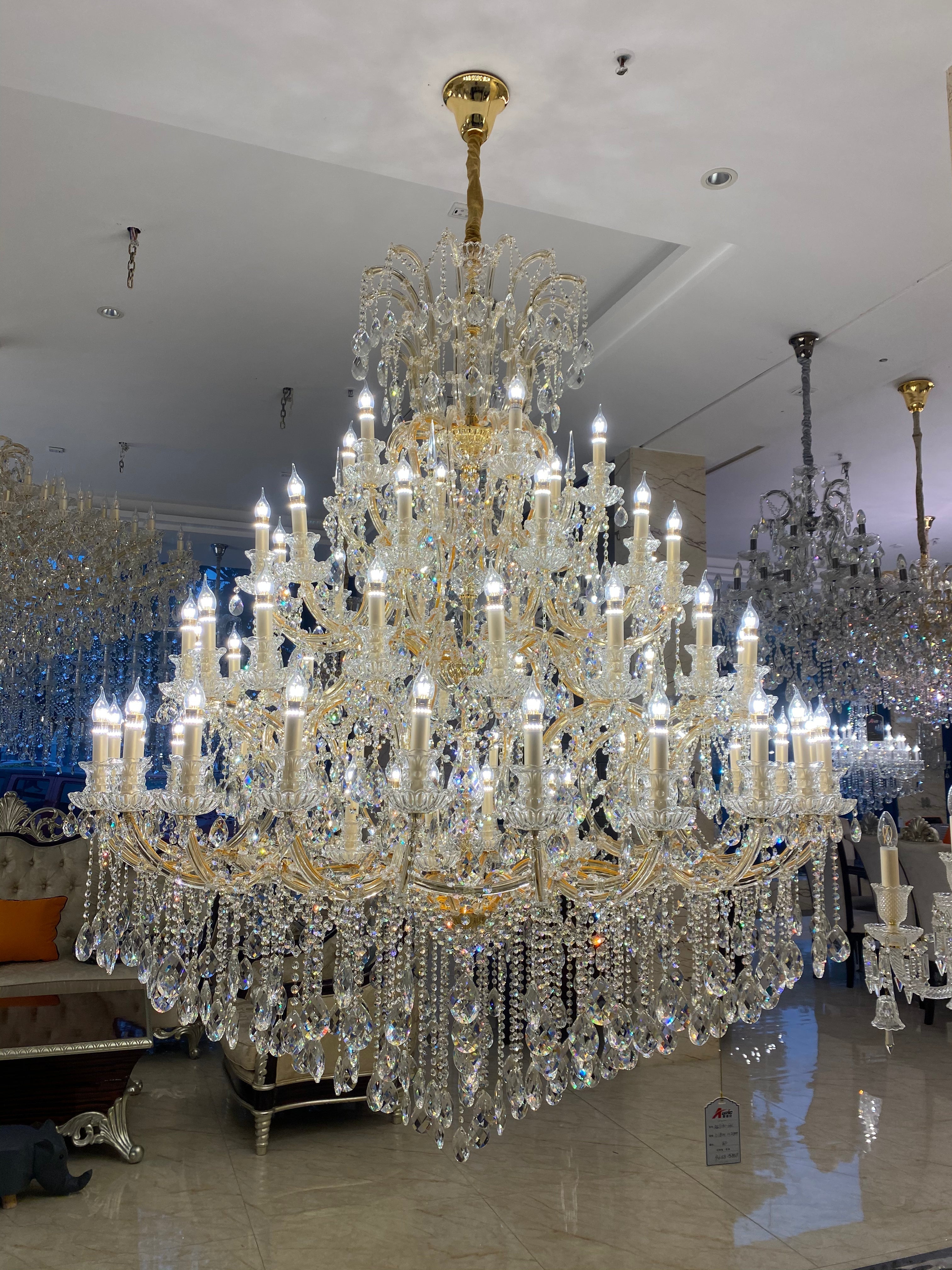Extra Large Multi - tiered Candle Light Crystal Chandelier for Hotel/Restaurant - 24 Lights/D39.4"*H51.2"/50kgChromeWarm LightBlushlighting