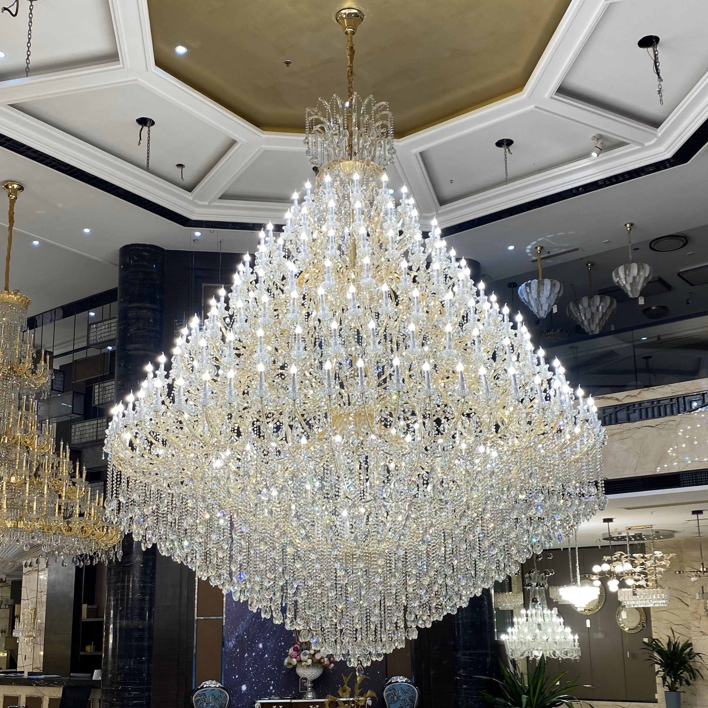 Extra Large Multi - tiered Candle Light Crystal Chandelier for Hotel/Restaurant - 24 Lights/D39.4"*H51.2"/50kgGoldWarm LightBlushlighting