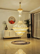 Extra Large Multi - tiered Empire Conical Funnel Crystal Chandelier for Big Hallway/Foyer/Staircase - D31.5"*H55.1"Smoky GrayWarm LightBlushlighting
