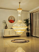 Luxury crystal chandelier lighting a grand entrance hall