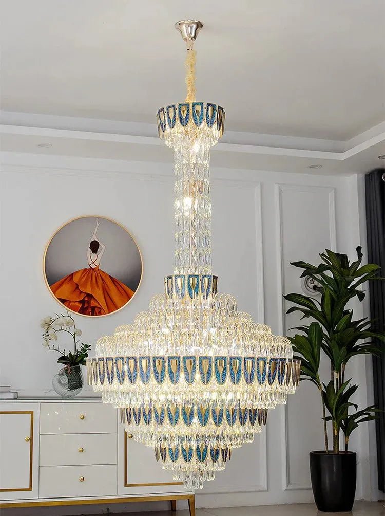 Extra Large Multi - tiered Empire Conical Funnel Crystal Chandelier for Big Hallway/Foyer/Staircase - D31.5"*H55.1"Smoky GrayWarm LightBlushlighting