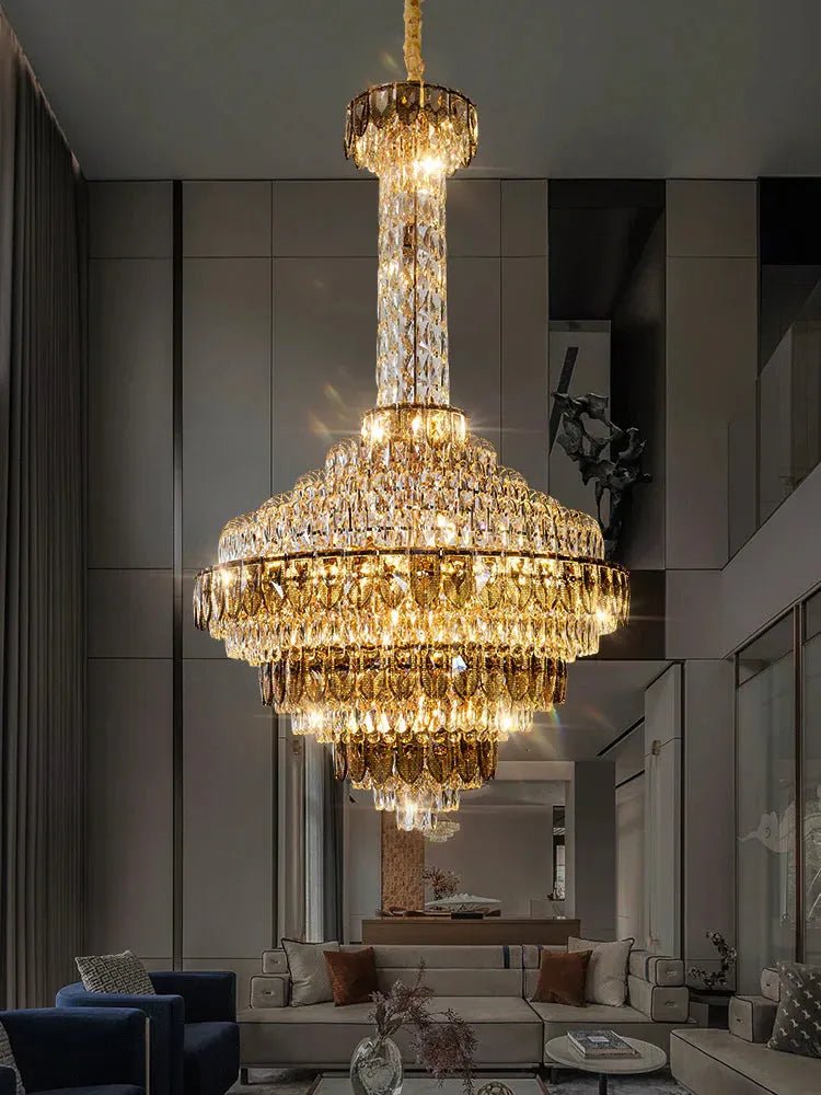 Extra Large Multi - tiered Empire Conical Funnel Crystal Chandelier for Big Hallway/Foyer/Staircase - D31.5"*H55.1"Smoky GrayWarm LightBlushlighting