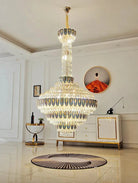 Extra Large Multi - tiered Empire Conical Funnel Crystal Chandelier for Big Hallway/Foyer/Staircase - D31.5"*H55.1"Smoky GrayWarm LightBlushlighting