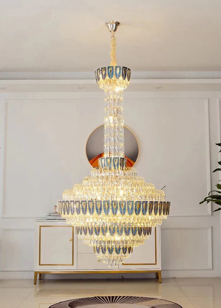 Extra Large Multi - tiered Empire Conical Funnel Crystal Chandelier for Big Hallway/Foyer/Staircase - D31.5"*H55.1"Smoky GrayWarm LightBlushlighting