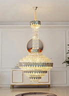 Extra Large Multi - tiered Empire Conical Funnel Crystal Chandelier for Big Hallway/Foyer/Staircase - D31.5"*H55.1"Smoky GrayWarm LightBlushlighting