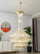Statement chandelier centerpiece in open-concept foyer