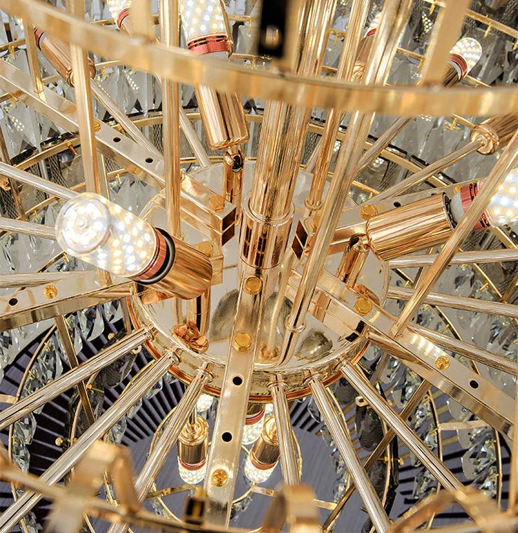 Close-up view of crystal rods and metal frame