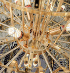 Close-up view of crystal rods and metal frame