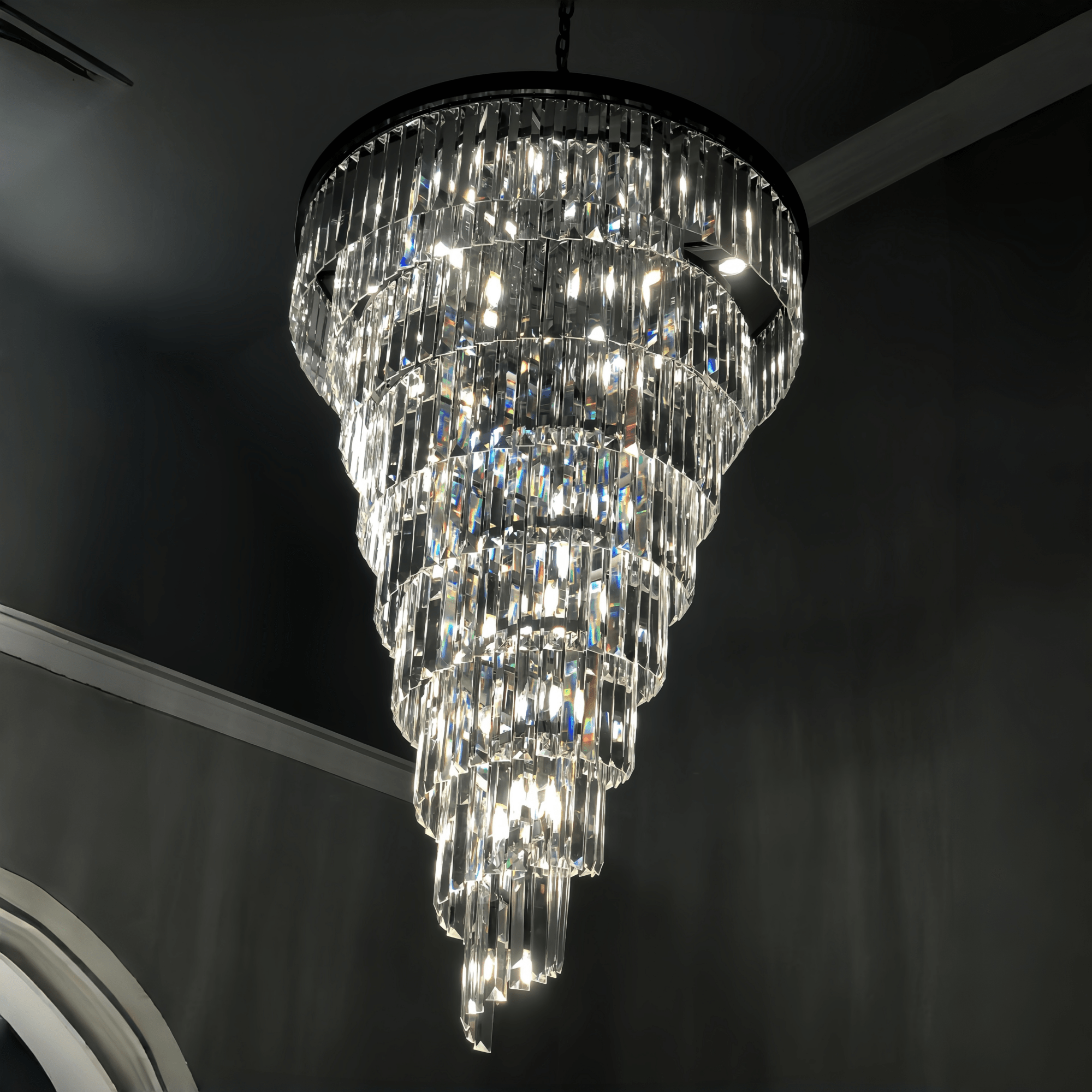 Extra Large Multi - Tiered Spiral Crystal Chandelier In Black Finish - D31.5"*H37.4"BlackWarm LightBlushlighting