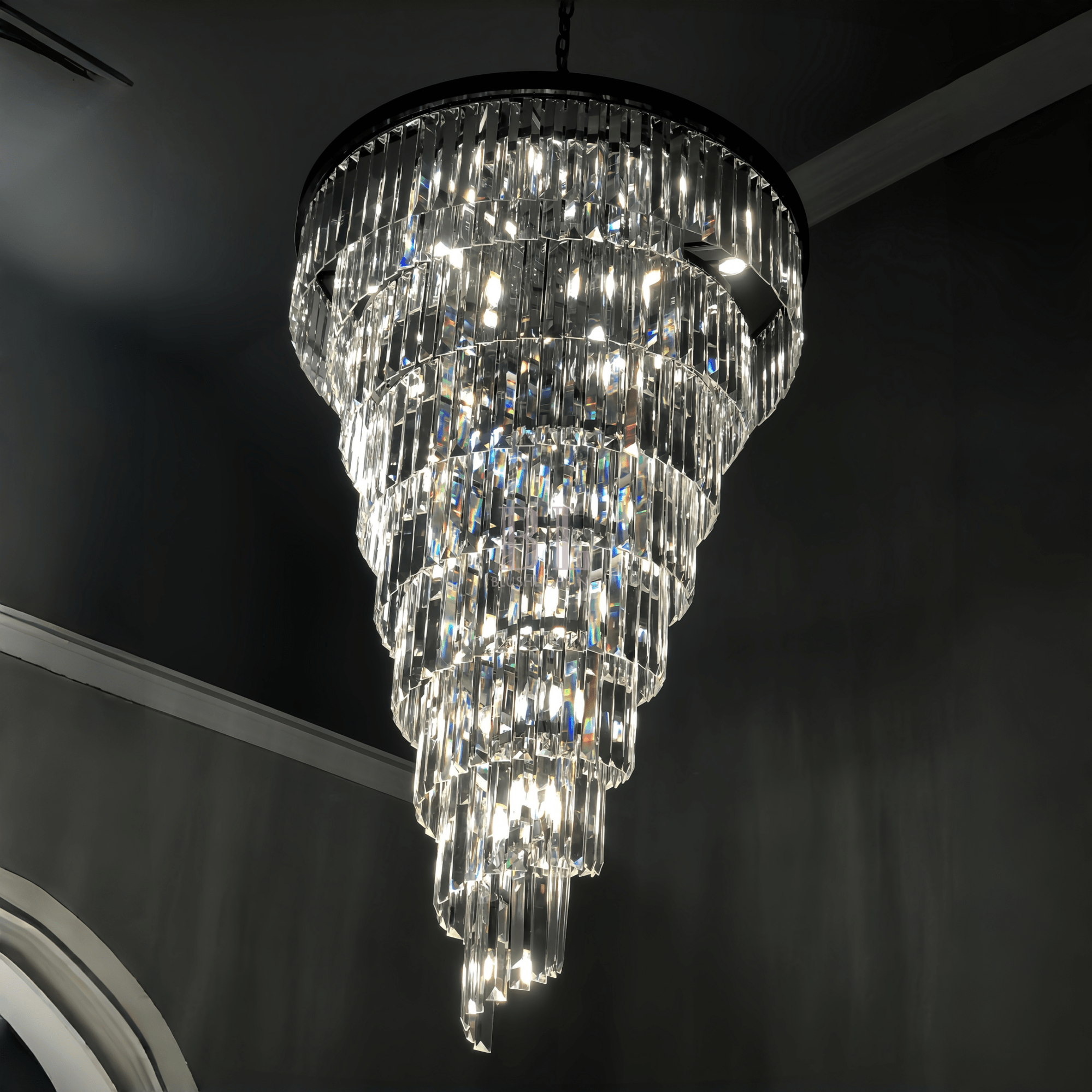 Extra Large Multi-Tiered Spiral Crystal Chandelier In Black Finish-Chandeliers-Blushlighting-Blushlighting