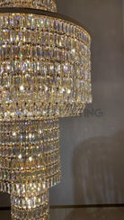 Extra Large Muti - tiered Round Crystal Chandelier with White Leather for High - ceiling - D39.4"*H104.7" (D100cm*H266cm)/95kgWarm LightBlushlighting