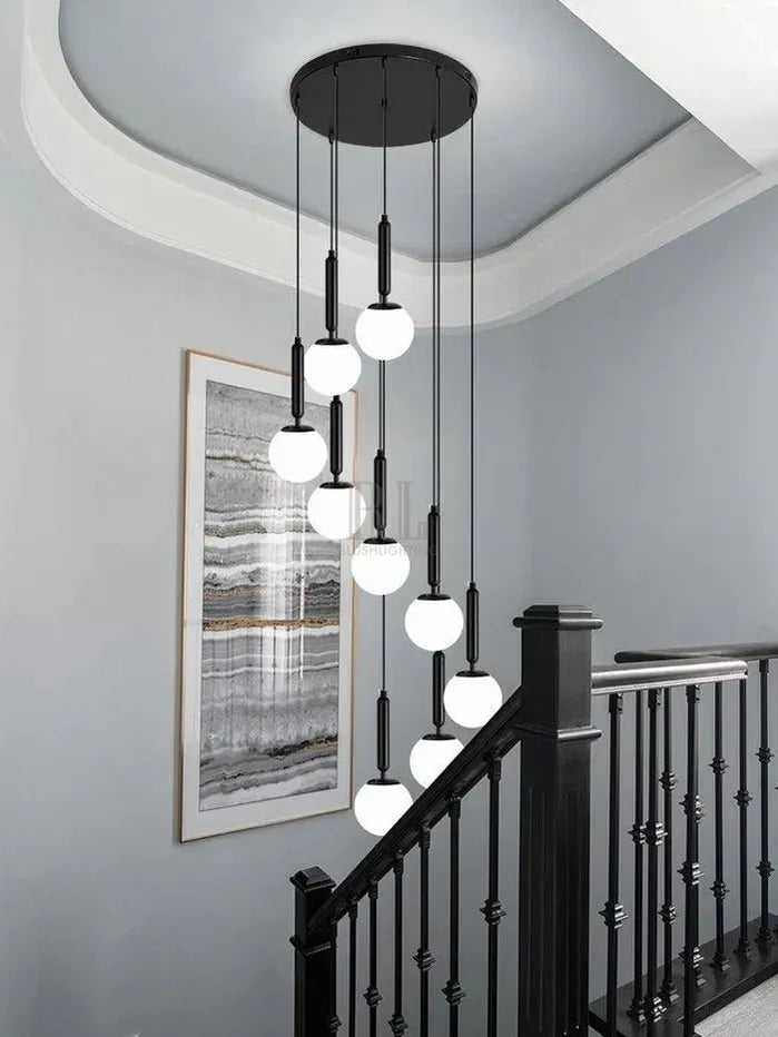 Extra Large Nordic Minimalist Long Pendant Light for Spiral Staircase/High - ceiling Room - 6 Lights/D15.7"*H59"BlackWarm LightBlushlighting