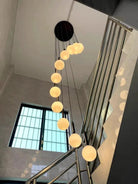 Extra Large Nordic Minimalist Long Pendant Light for Spiral Staircase/High - ceiling Room - 6 Lights/D15.7"*H59"BlackWarm LightBlushlighting
