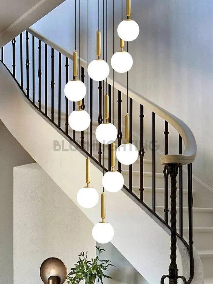 Extra Large Nordic Minimalist Long Pendant Light for Spiral Staircase/High - ceiling Room - 6 Lights/D15.7"*H59"BlackWarm LightBlushlighting