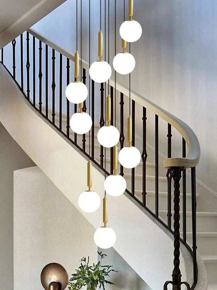 Extra Large Nordic Minimalist Long Pendant Light for Spiral Staircase/High - ceiling Room - 6 Lights/D15.7"*H59"BlackWarm LightBlushlighting