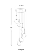 Extra Large Nordic Minimalist Long Pendant Light for Spiral Staircase/High - ceiling Room - 6 Lights/D15.7"*H59"BlackWarm LightBlushlighting