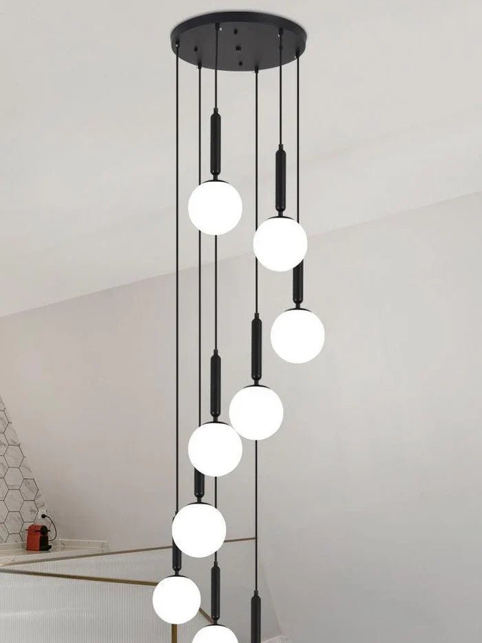 Extra Large Nordic Minimalist Long Pendant Light for Spiral Staircase/High - ceiling Room - 6 Lights/D15.7"*H59"BlackWarm LightBlushlighting