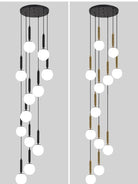 Extra Large Nordic Minimalist Long Pendant Light for Spiral Staircase/High - ceiling Room - 6 Lights/D15.7"*H59"BlackWarm LightBlushlighting