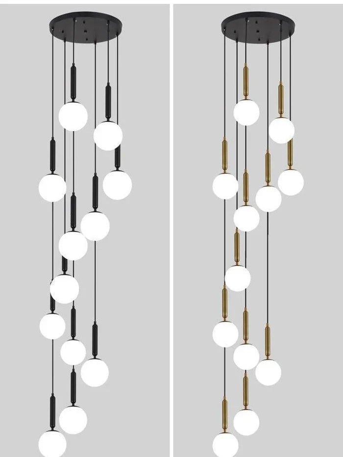 Extra Large Nordic Minimalist Long Pendant Light for Spiral Staircase/High - ceiling Room - 6 Lights/D15.7"*H59"BlackWarm LightBlushlighting