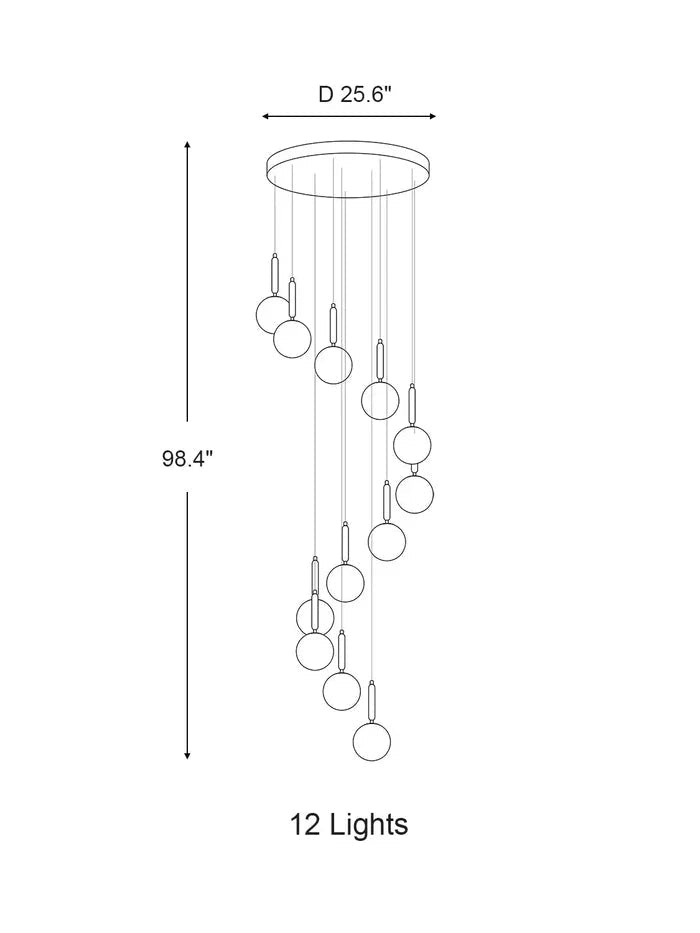 Extra Large Nordic Minimalist Long Pendant Light for Spiral Staircase/High - ceiling Room - 6 Lights/D15.7"*H59"BlackWarm LightBlushlighting