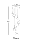 Extra Large Nordic Minimalist Long Pendant Light for Spiral Staircase/High - ceiling Room - 6 Lights/D15.7"*H59"BlackWarm LightBlushlighting