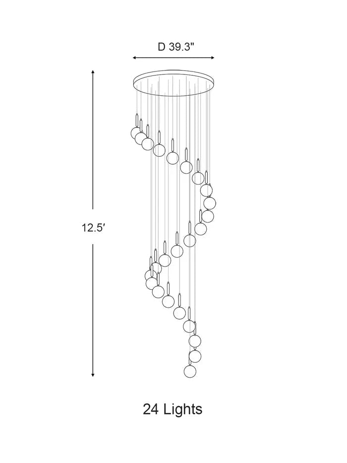 Extra Large Nordic Minimalist Long Pendant Light for Spiral Staircase/High - ceiling Room - 6 Lights/D15.7"*H59"BlackWarm LightBlushlighting