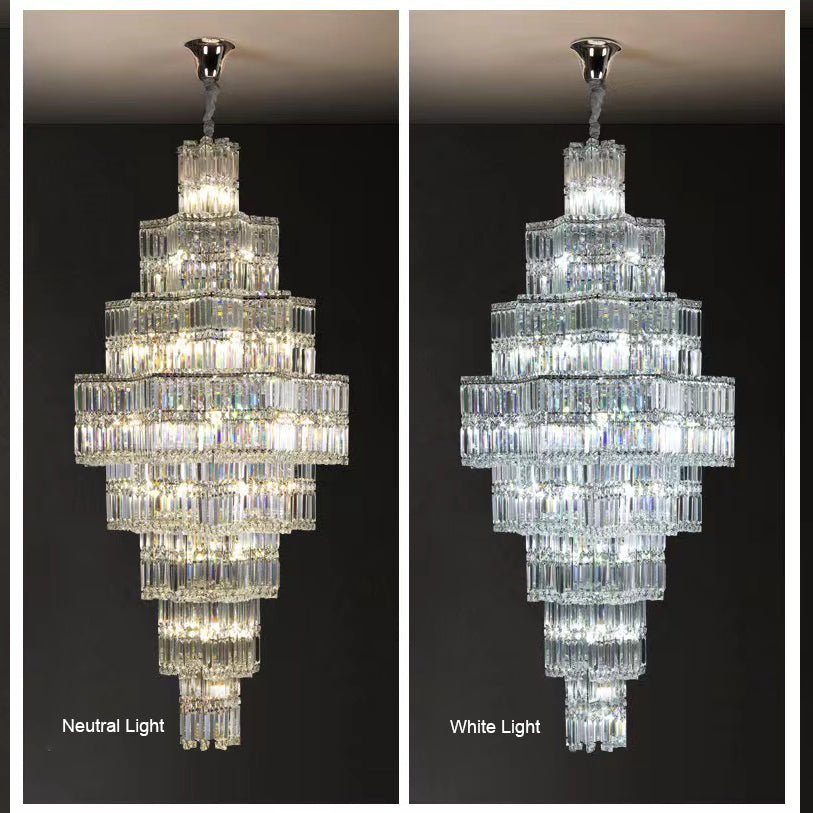 Extra Large Plaza Hall Multi - Tier Crystal Chandelier Foyer Living Room Staircase Ceiling Lighting Fixture In Chrome/ Silver Finish - 24 Lights/D23.6"*H53.5"ChromeWarm LightBlushlighting
