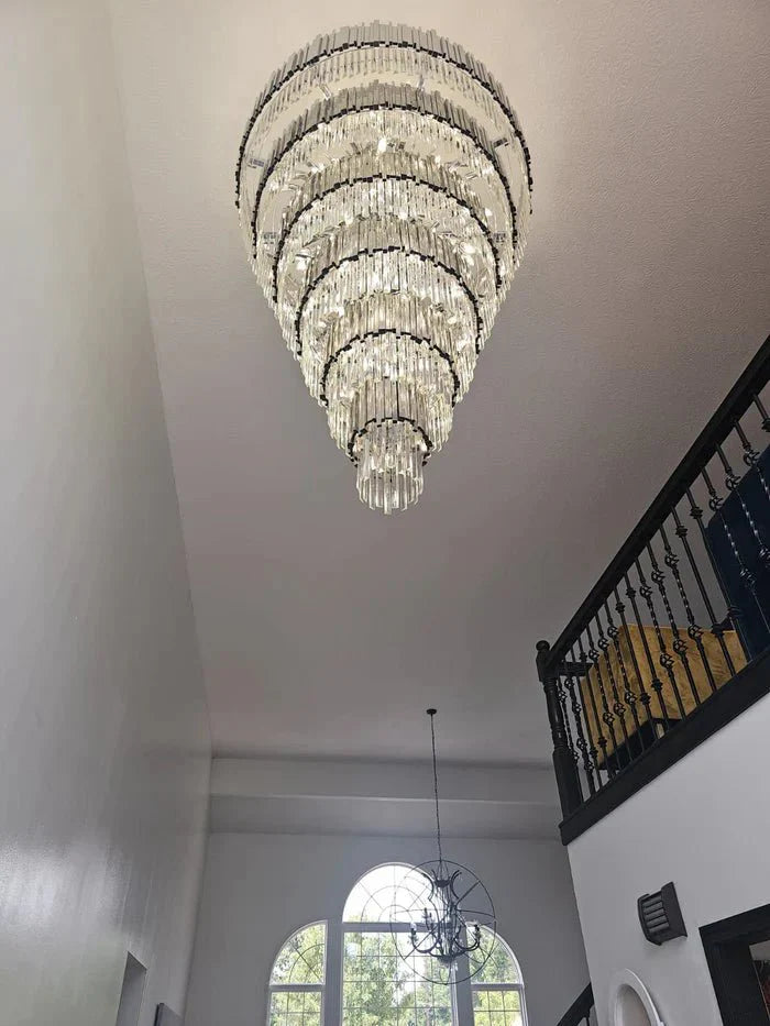 Extra Large Round Cone Tiered Crystal Chandelier for Foyer/Enterway/Living Room - Blushlighting