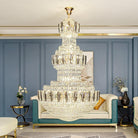 Extra Large Round Crystal Chandelier Luxury Foyer High Ceiling Light Fixture For Living Room/ Hotel Hall Entrance - D39.4"*H63"/ 30 LightsWhite LightBlushlighting