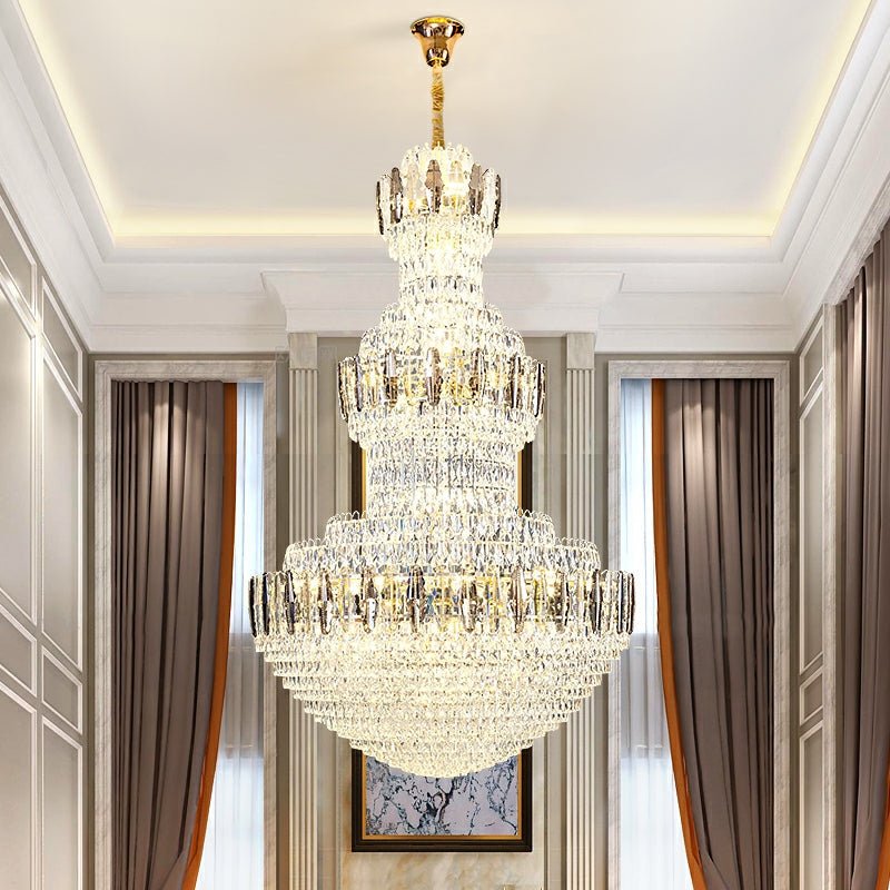 Extra Large Round Crystal Chandelier Luxury Foyer High Ceiling Light Fixture For Living Room/ Hotel Hall Entrance - D39.4"*H63"/ 30 LightsWhite LightBlushlighting