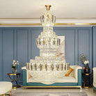 Extra Large Round Crystal Chandelier Luxury Foyer High Ceiling Light Fixture For Living Room/ Hotel Hall Entrance - D39.4"*H63"/ 30 LightsWhite LightBlushlighting