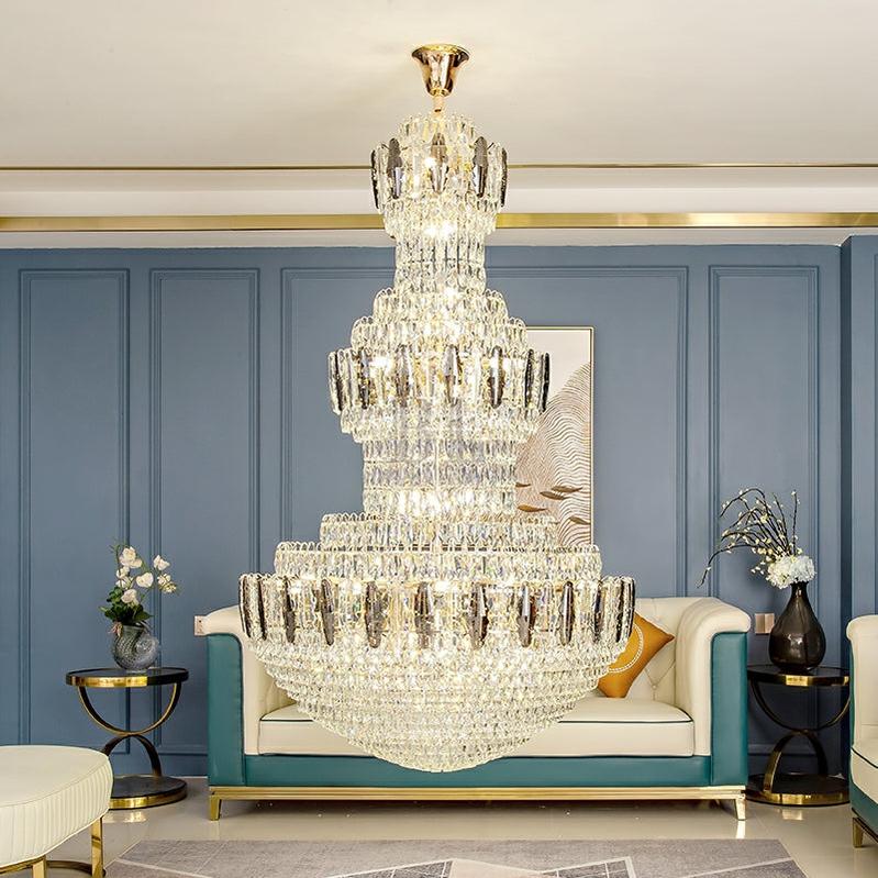 Extra Large Round Crystal Chandelier Luxury Foyer High Ceiling Light Fixture For Living Room/ Hotel Hall Entrance - D39.4"*H63"/ 30 LightsWhite LightBlushlighting