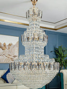 Extra Large Round Crystal Chandelier Luxury Foyer High Ceiling Light Fixture For Living Room/ Hotel Hall Entrance - D39.4"*H63"/ 30 LightsWhite LightBlushlighting
