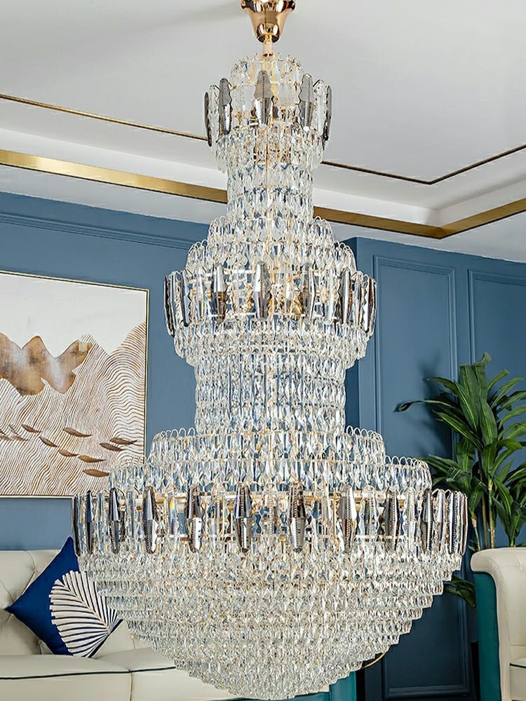 Extra Large Round Crystal Chandelier Luxury Foyer High Ceiling Light Fixture For Living Room/ Hotel Hall Entrance - D39.4"*H63"/ 30 LightsWhite LightBlushlighting